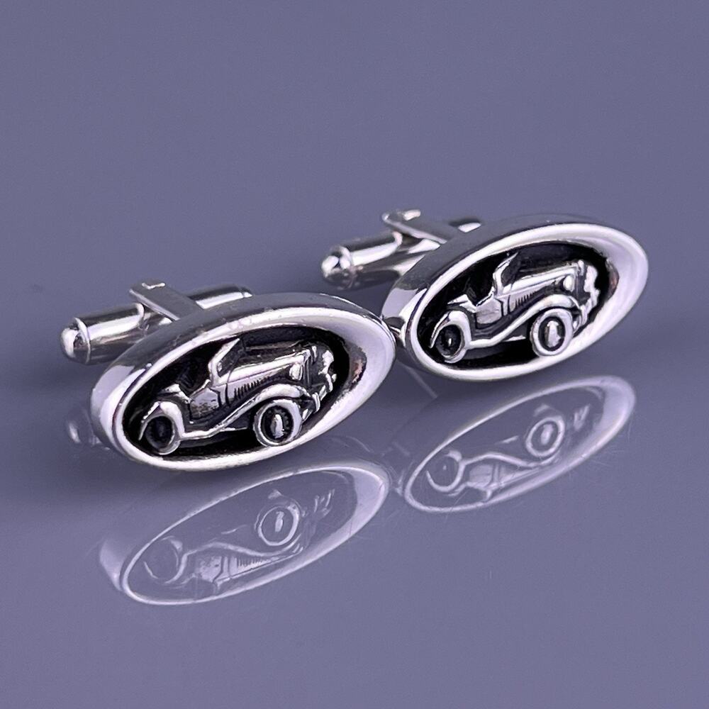 Classic Convertible Roadster Car Cufflinks Silver Tone Automobile Vintage